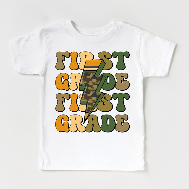 First Grade Camo Lighting Bolt Shirt - Back To School Tee