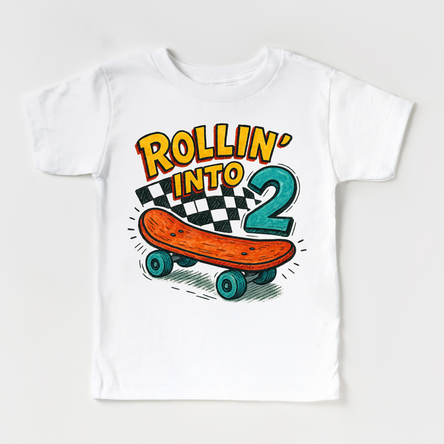 Rollin Into 2 Boys Skateboard 2nd Birthday Shirt - Birthday Tee