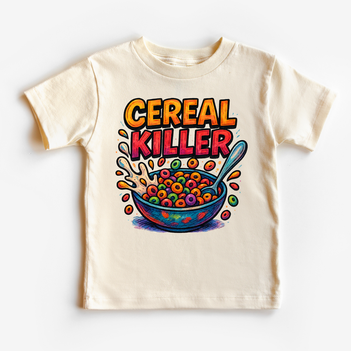 Funny Cereal Killer Breakfast graphic T-shirt by Madi Moosh