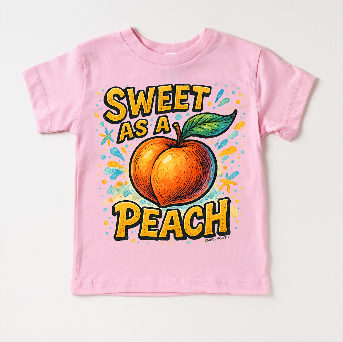 Sweet As A Peach Fruit design on a pink garment.