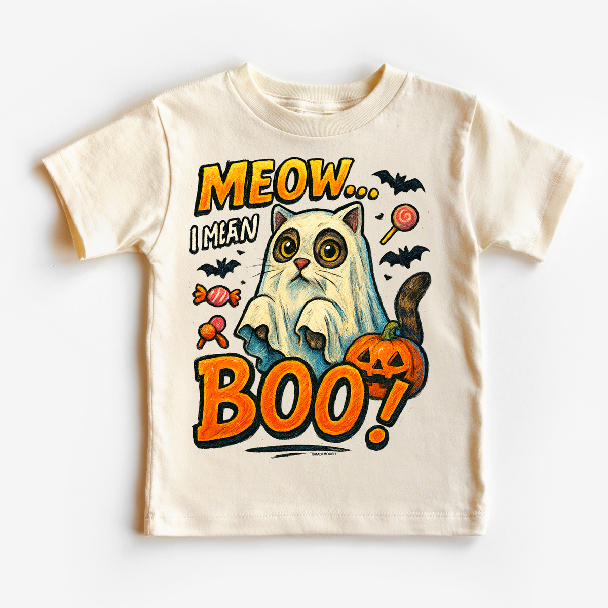 Meow.. I Mean Boo Halloween Cat graphic T-shirt by Madi Moosh