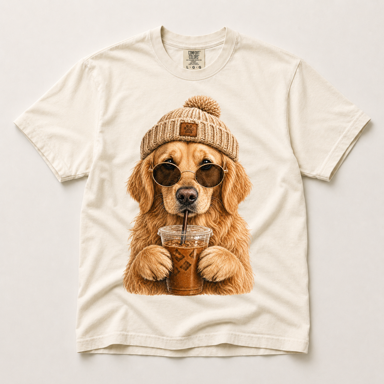 Golden Retriever Iced Coffee Shirt, Funny Dog Mom Tee, Comfort Colors