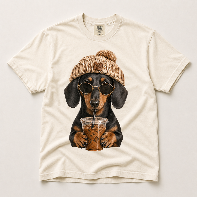 Dachshund Iced Coffee Shirt, Funny Wiener Dog Mom Tee Comfort Colors