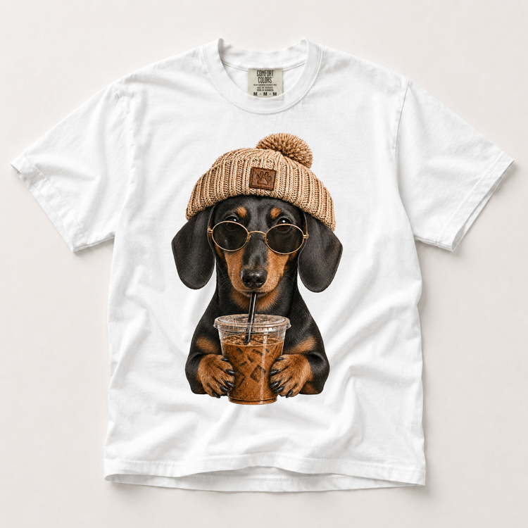 Dachshund Iced Coffee Shirt, Funny Wiener Dog Mom Tee Comfort Colors
