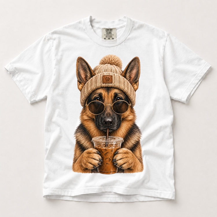 German Shepherd Iced Coffee Shirt, Funny Dog Mom Tee, Comfort Colors