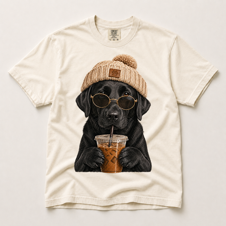 Black Lab Iced Coffee Shirt, Funny Labrador Dog Mom Tee, Comfort Colors