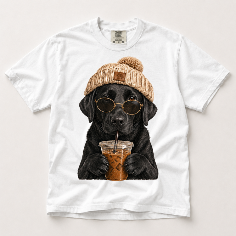Black Lab Iced Coffee Shirt, Funny Labrador Dog Mom Tee, Comfort Colors