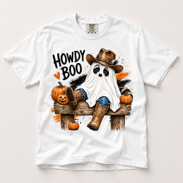 Howdy Boo Raccoon Shirt, Western Halloween Tee, Cowboy Ghost Comfort Colors T-Shirt, Spooky Season