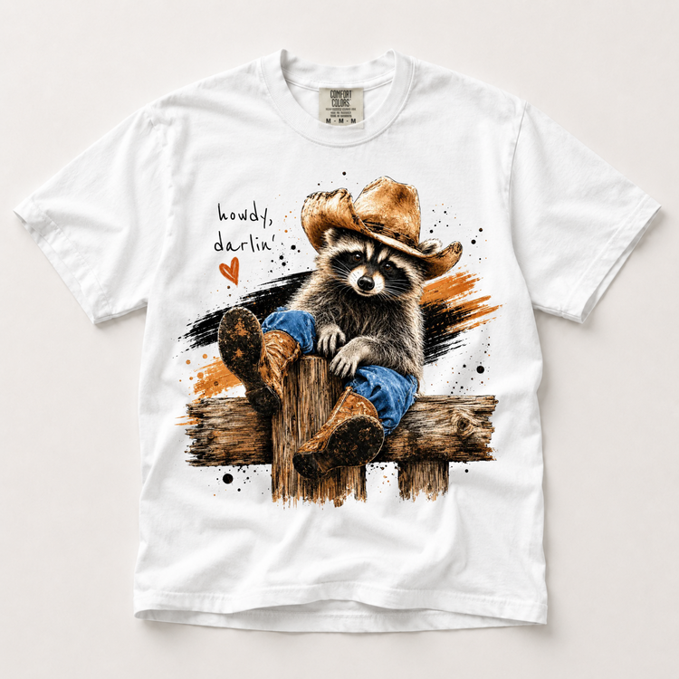Howdy Darlin Raccoon Shirt, Cute Western Animal Tee, Cowboy Comfort Colors T-Shirt