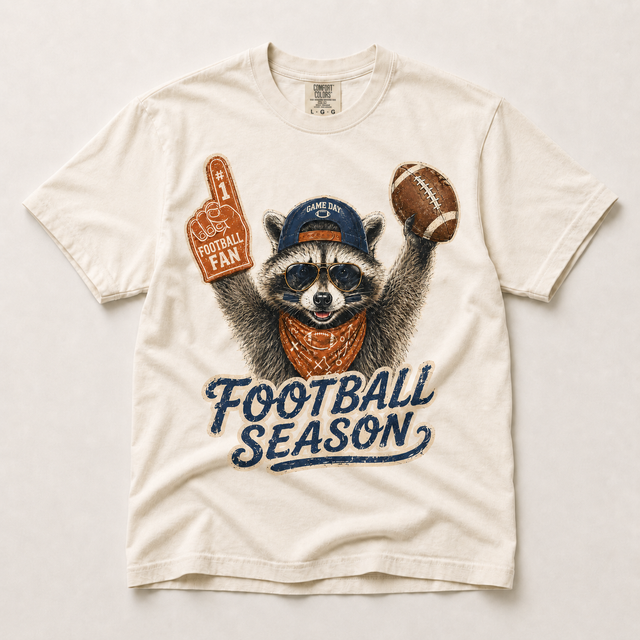 Football Season Raccoon Shirt in ivory