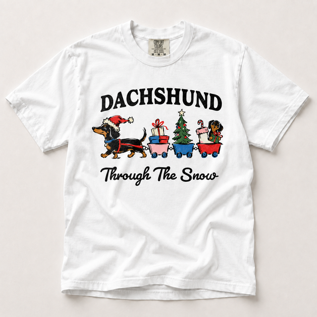 Dachshund Through the Snow Christmas shirt in white