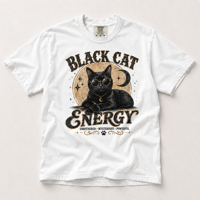 Black Cat Energy Halloween shirt in white