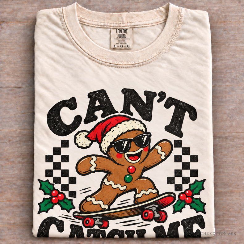 Natural Comfort Colors Can't Catch Me Shirt folded on wood
