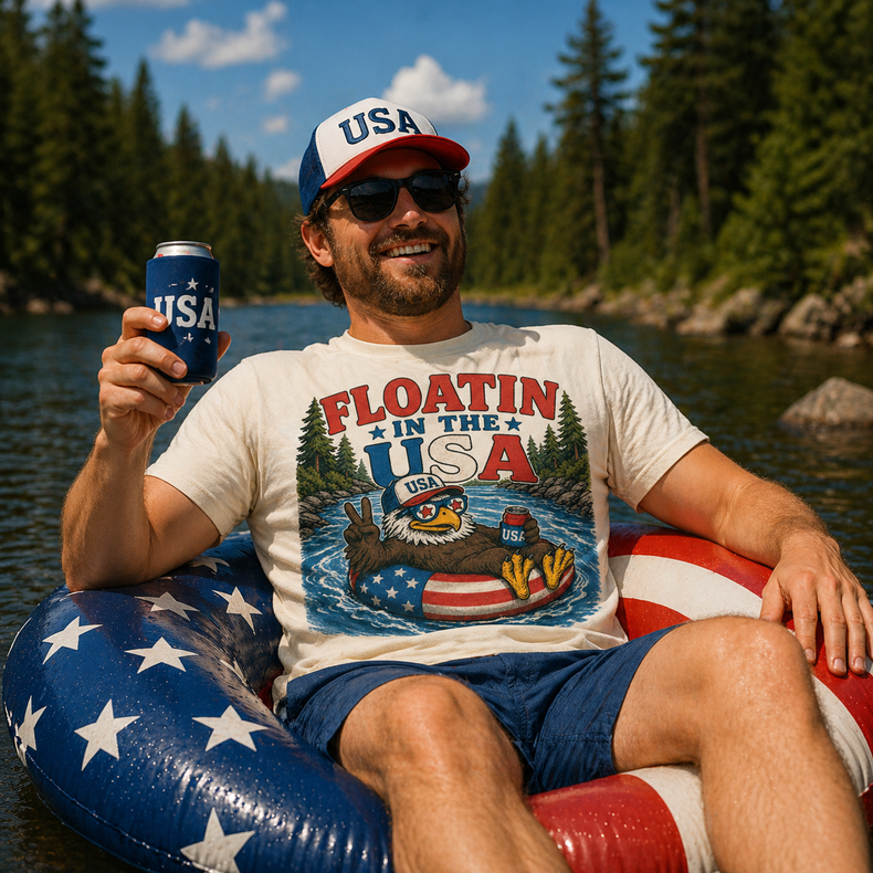 Floatin in the USA Shirt | Funny Patriotic River Float Tee | 4th of July American T-Shirt