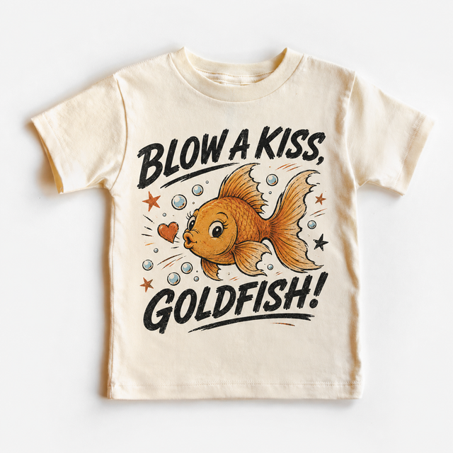 Blow a Kiss Goldfish, Funny Kids, Cute Fish graphic T-shirt by Madi Moosh
