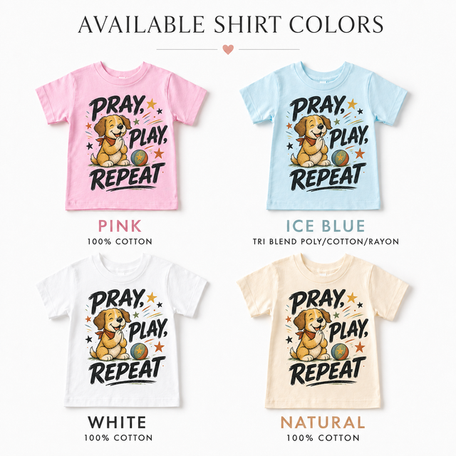 Pray Play Repeat Kids Shirt, Christian Puppy Tee, Faith Toddler T-Shirt Gift