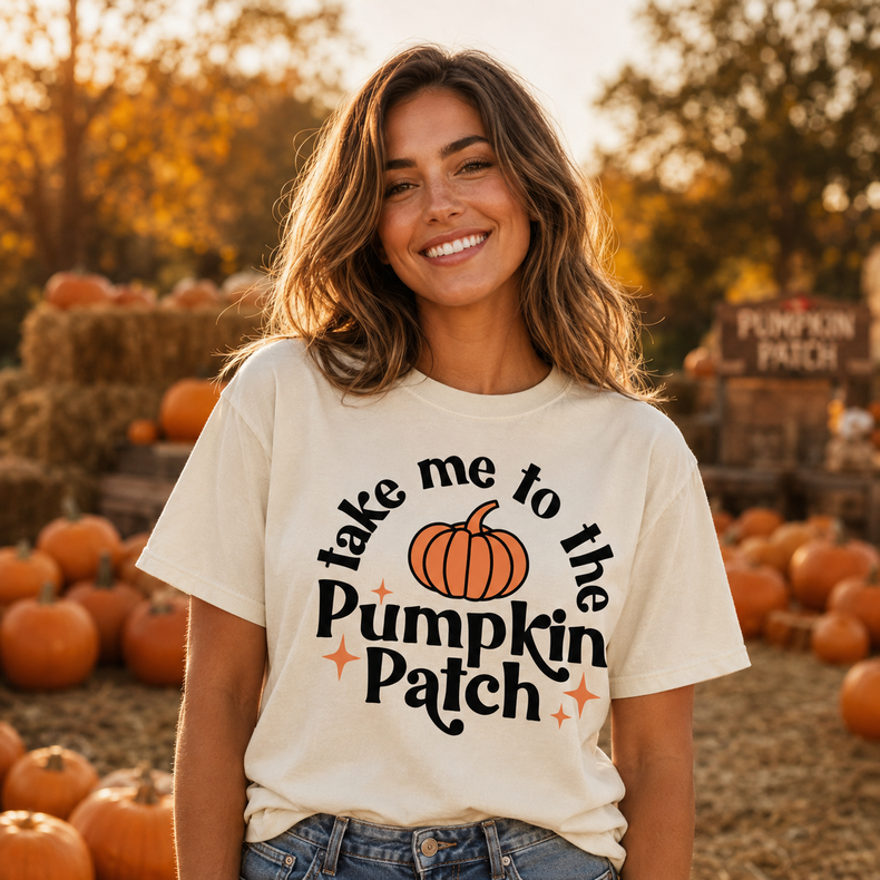 Pumpkin Patch Graphic T-Shirt, Retro Fall Pumpkin Tee for Women Printed On Comfort Colors