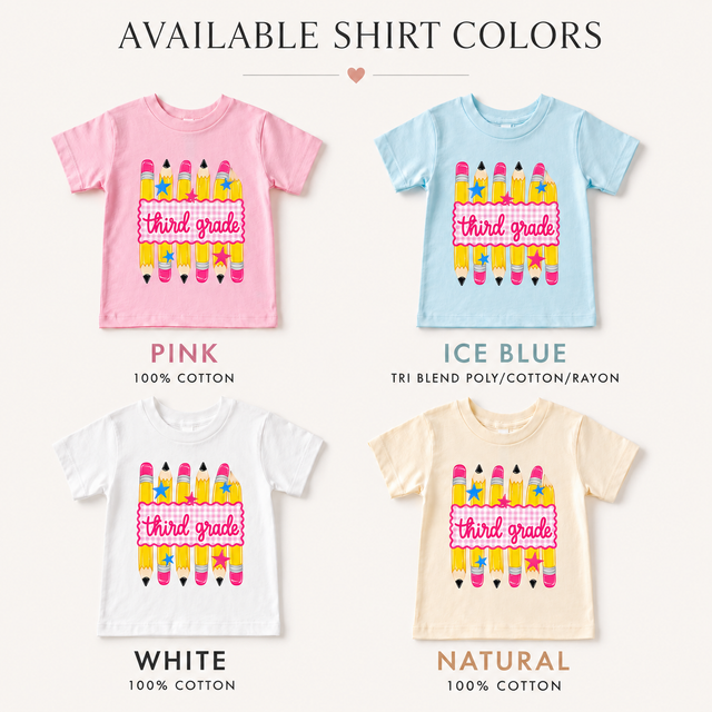 Third Grade Pencil Shirt, Girls Back To School Tee, Cute School 3rd Grade Student Shirt, First Day Of School Graphic Tee