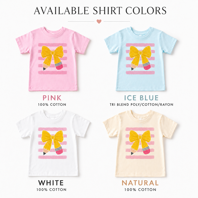 Back to School Pencil Crayon Bow Toddler Shirt, Pink Stripe Coquette Bow Girls School Tee, Preschool Kindergarten Outfit