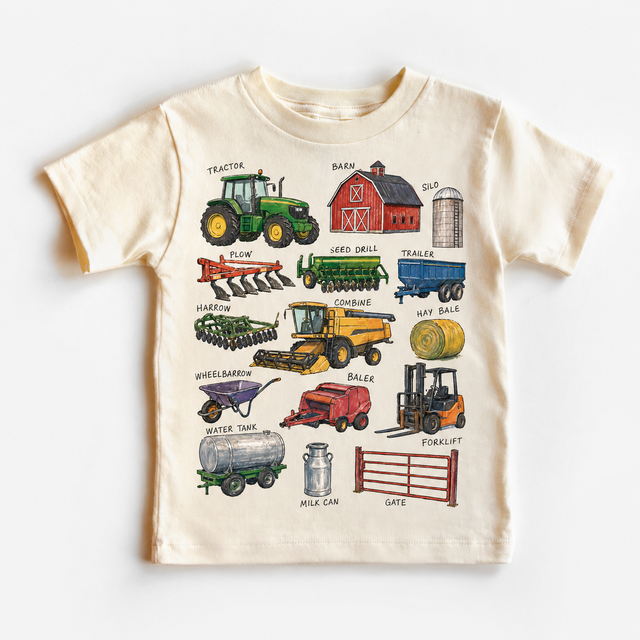 Farm Equipment Chart Toddler Shirt, Tractor by Madi Moosh