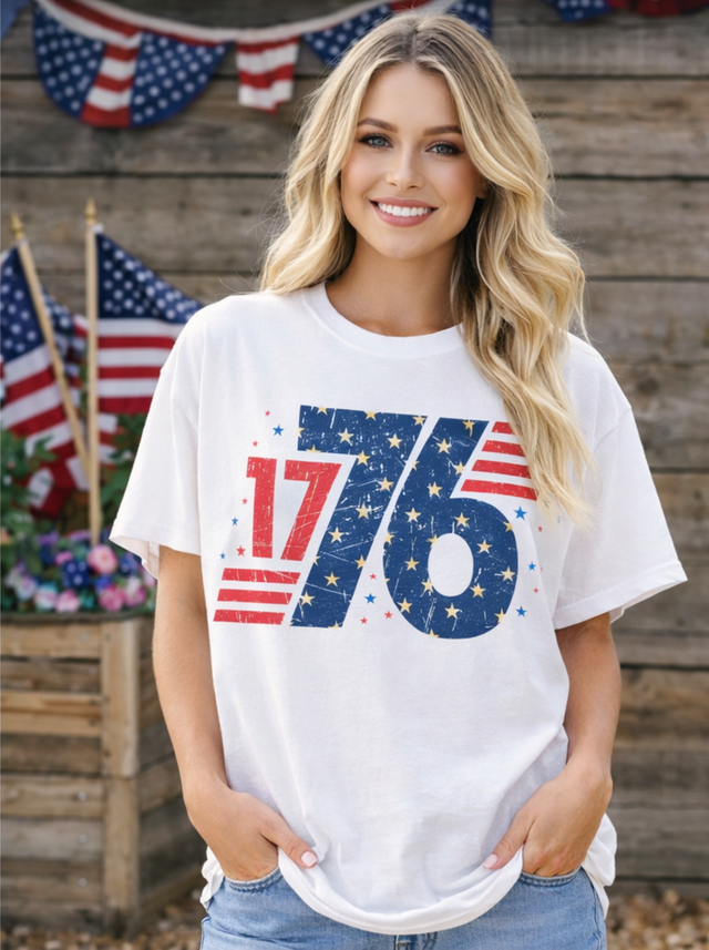 Vintage 1776 Patriotic Graphic Tee | Distressed America Flag Shirt | 4th of July Boutique T-Shirt | Unisex Oversized Comfort Colors Style