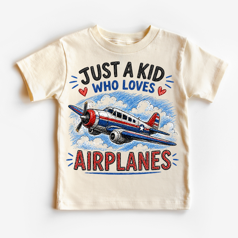 Just a Kid Who Loves Airplanes Kids | Vintage Airplane for Boys & Girls graphic T-shirt by Madi Moosh