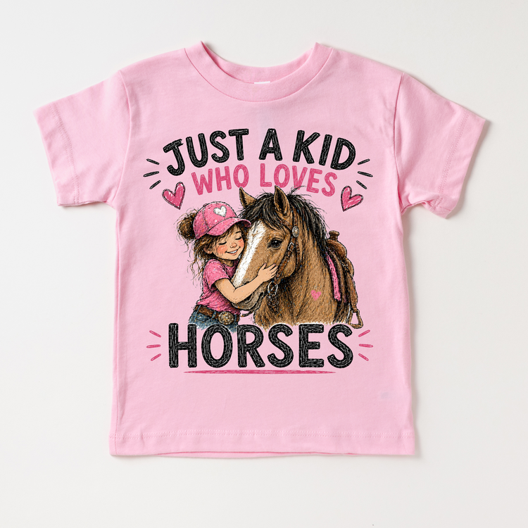 Just a Kid Who Loves Horses Kids Graphic T-Shirt | Horse Lover Tee for Girls