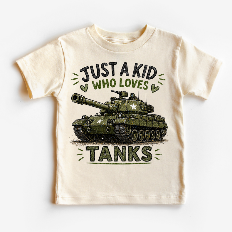 Just a Kid Who Loves Tanks Kids | Military Tank for Boys & Girls tank top by Madi Moosh