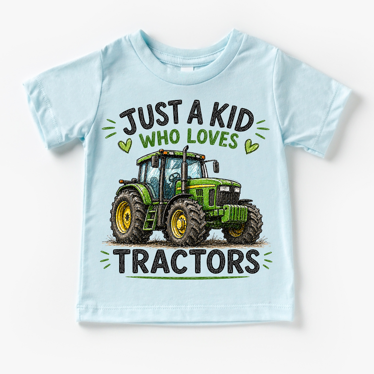 Just a Kid Who Loves Tractors Kids Graphic T-Shirt | Farm Tractor Tee for Boys & Girls