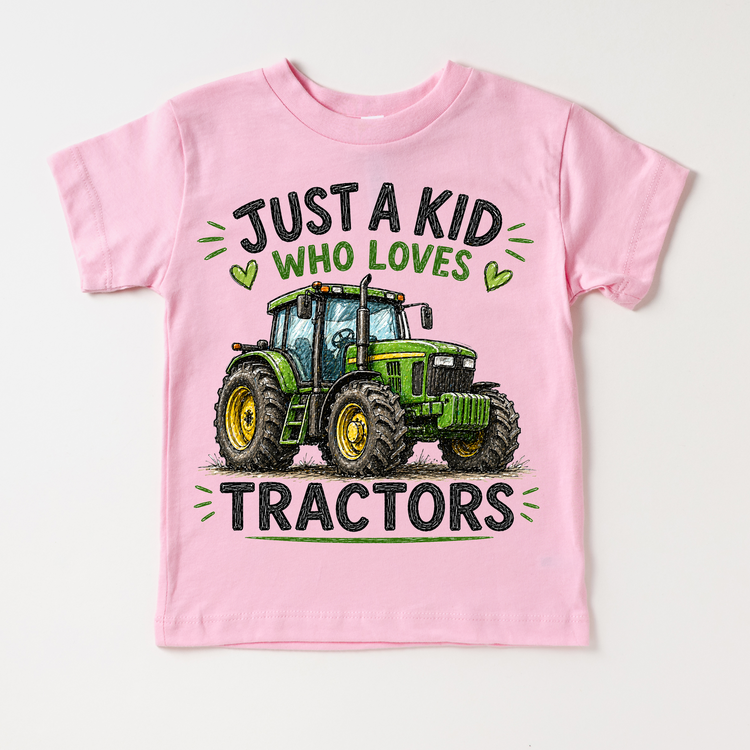 Just a Kid Who Loves Tractors Kids Graphic T-Shirt | Farm Tractor Tee for Boys & Girls