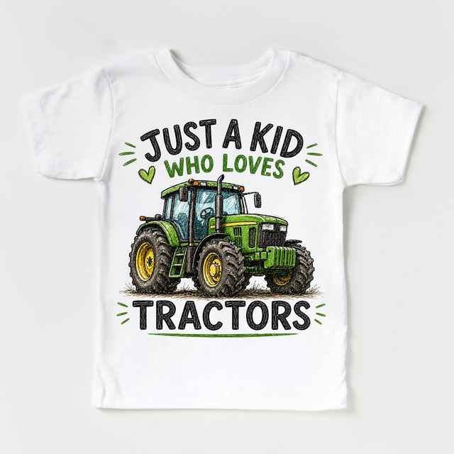 Just a Kid Who Loves Tractors Kids Graphic T-Shirt | Farm Tractor Tee for Boys & Girls