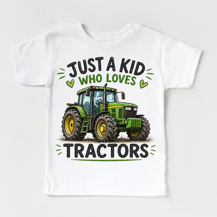 Just a Kid Who Loves Tractors Kids Graphic T-Shirt | Farm Tractor Tee for Boys & Girls