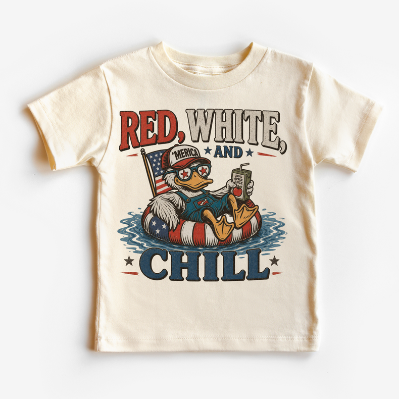 Red White and Chill Kids Shirt | Funny 4th of July Duck Tee | Patriotic Summer T-Shirt