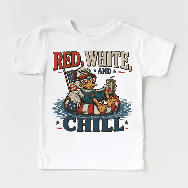 Red White and Chill Kids Shirt | Funny 4th of July Duck Tee | Patriotic Summer T-Shirt