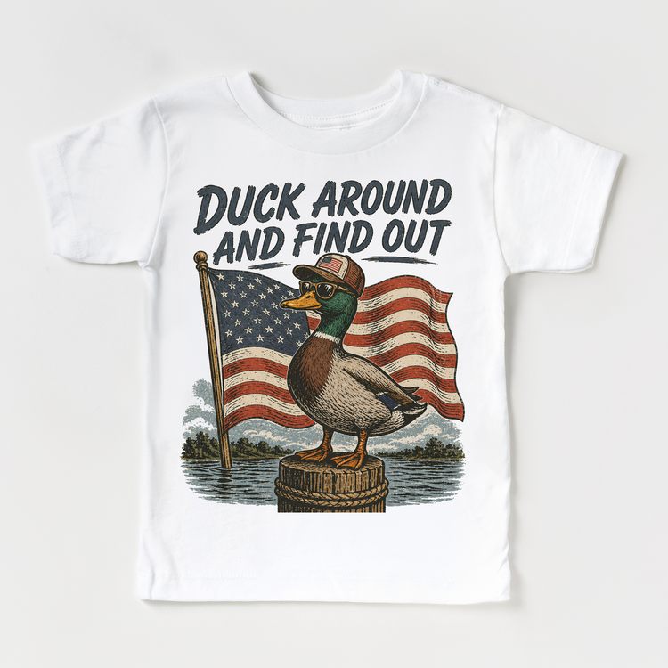 Duck Around and Find Out Kids Shirt | Patriotic Duck Graphic Tee | Funny 4th of July Kids Shirt