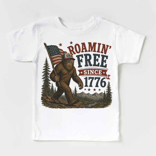 Sasquatch Roamin Free Since 1776 Kids Shirt | Funny Bigfoot Patriotic Tee | 4th of July Kids Shirt