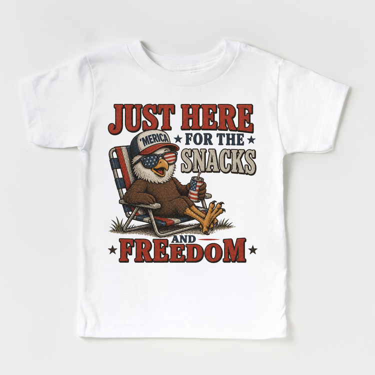 Just Here for the Snacks Kids Shirt | Funny Patriotic Eagle Tee | 4th of July Kids Shirt