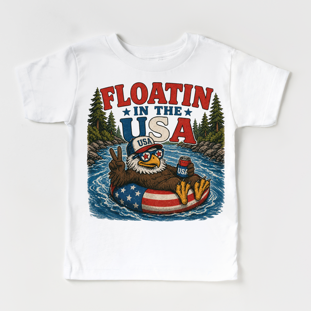 Floatin in the USA Kids Shirt | Patriotic Eagle River Float Tee | 4th of July Kids Shirt