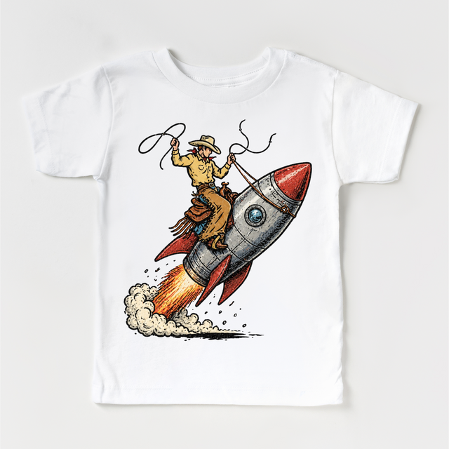 Cowboy Rocket Shirt, Space Cowboy Kids Tee, Western Space Shirt, Funny Rocket Riding Cowboy Tee, Vintage Kids Graphic Shirt