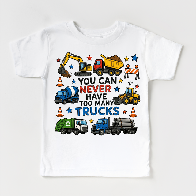Too Many Trucks Shirt – Construction Truck Tee – Kids Truck Shirt – Little Boy Graphic Tee – Truck Lover Outfit