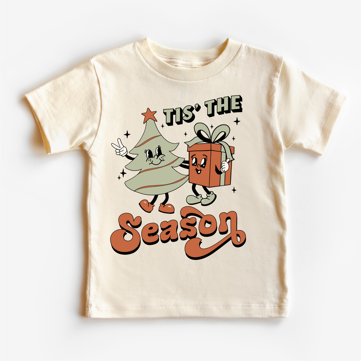 Tis The Season Christmas T-Shirt- Kids Christmas design on a natural garment.