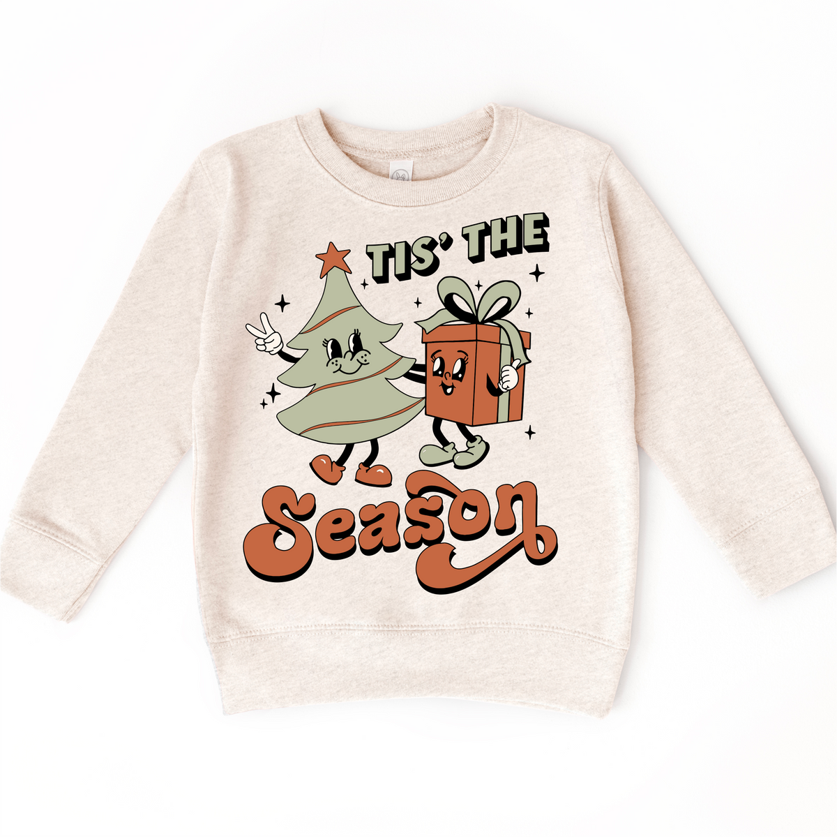 Tis The Season Christmas design on a natural sweatshirt.