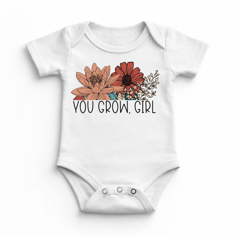You Grow Girl Floral Boho Bodysuit - Baby Bodysuit - Madi Moosh Boutique