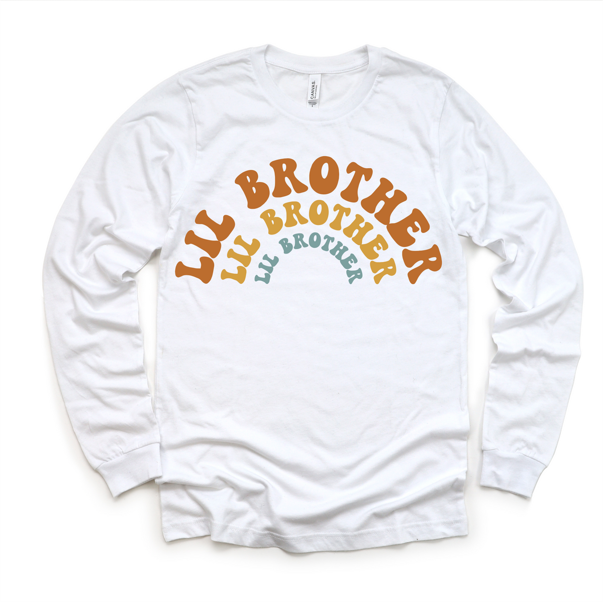 Retro Lil Brother Little Bro Siblings Family design on a long sleeve shirt.