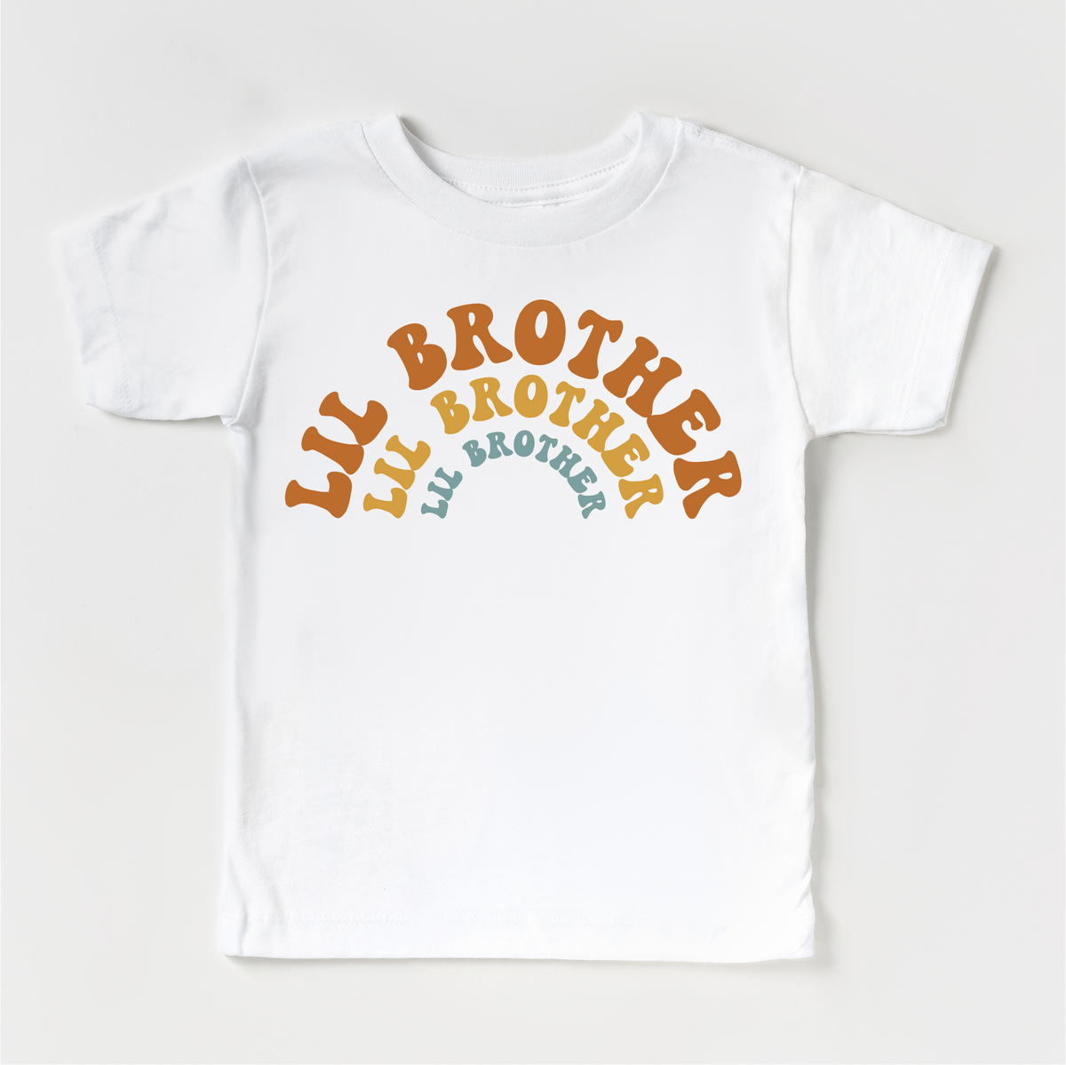 Retro Lil Brother Little Bro Siblings Family design on a white garment.