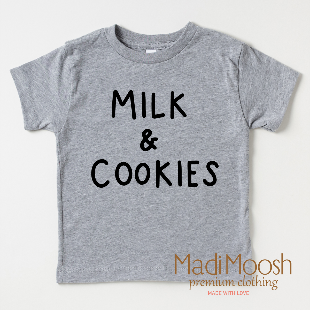 Milk And Cookies Classic Christmas design on a gray garment.