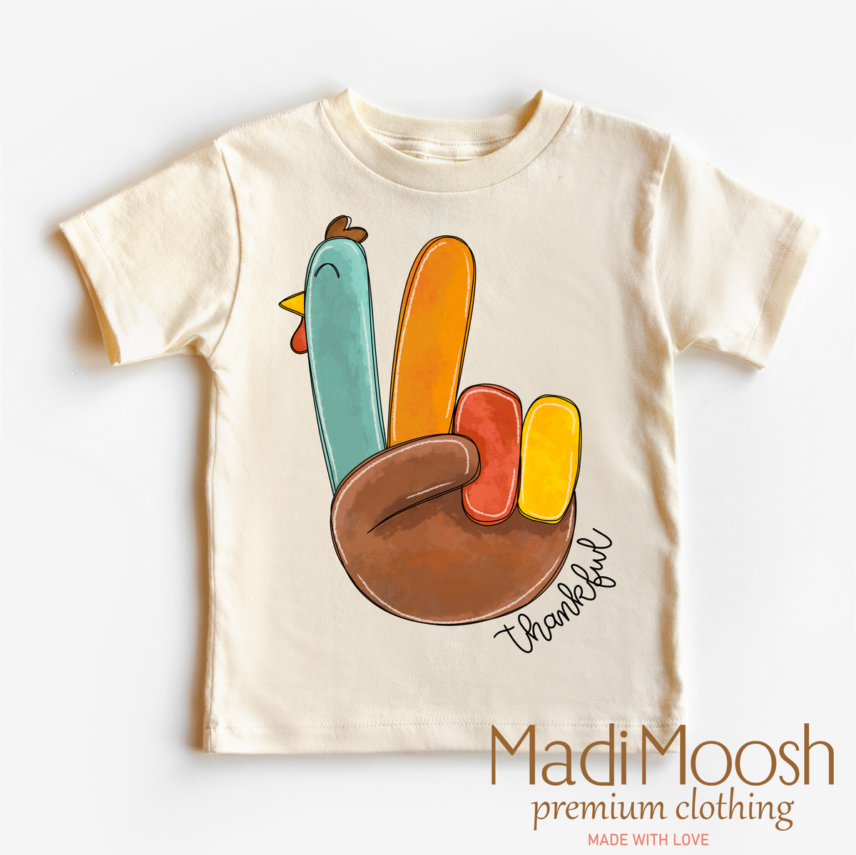 Thankful Turkey Thanksgiving Shirt by Madi Moosh