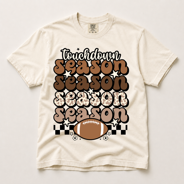 Touchdown Season Graphic T-Shirt, Retro Football Game Day Tee Printed On Comfort Colors