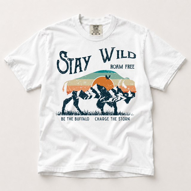 Stay Wild Buffalo Graphic T-Shirt, Vintage Western Outdoor Tee Printed On Comfort Colors