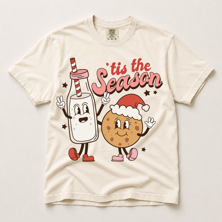 ’Tis the Season Graphic T-Shirt, Retro Milk and Cookies Christmas Tee